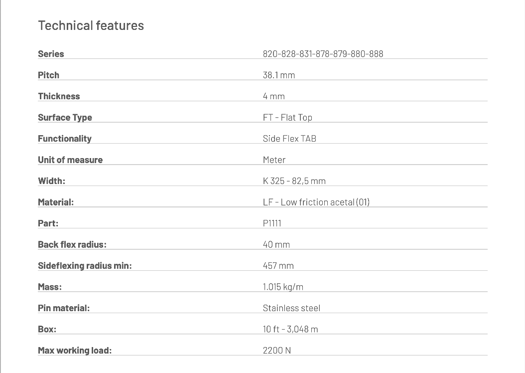 Băng tải nhựa Movex 880 Tab Flat Top ( mã P11110102 )