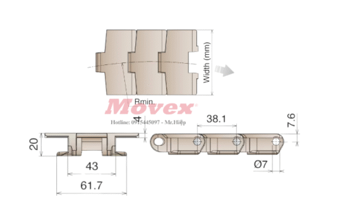 Băng tải xích nhựa Movex 880 Tab Flat Top (mã P11110102) Băng tải xích nhựa Movex 880 Tab Flat Top ( mã P11110102 )
