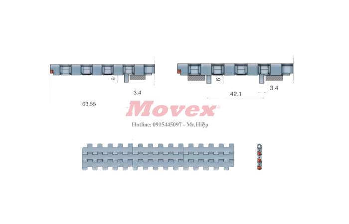 Băng tải nhựa Movex 520 Flat Top (mã P5201010170A)