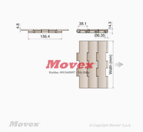 Băng tải xích nhựa Movex Flat Top LF 821 K1000 – P11040108 4 6